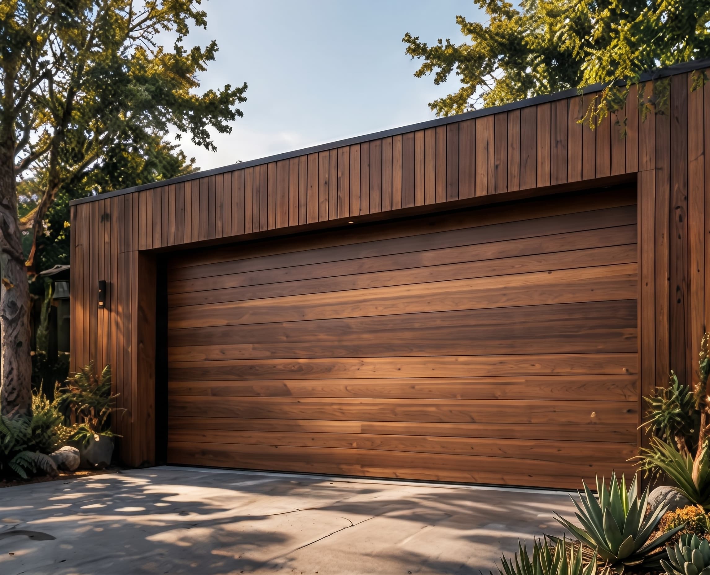 Cedar Line Plank garage door in Walnut