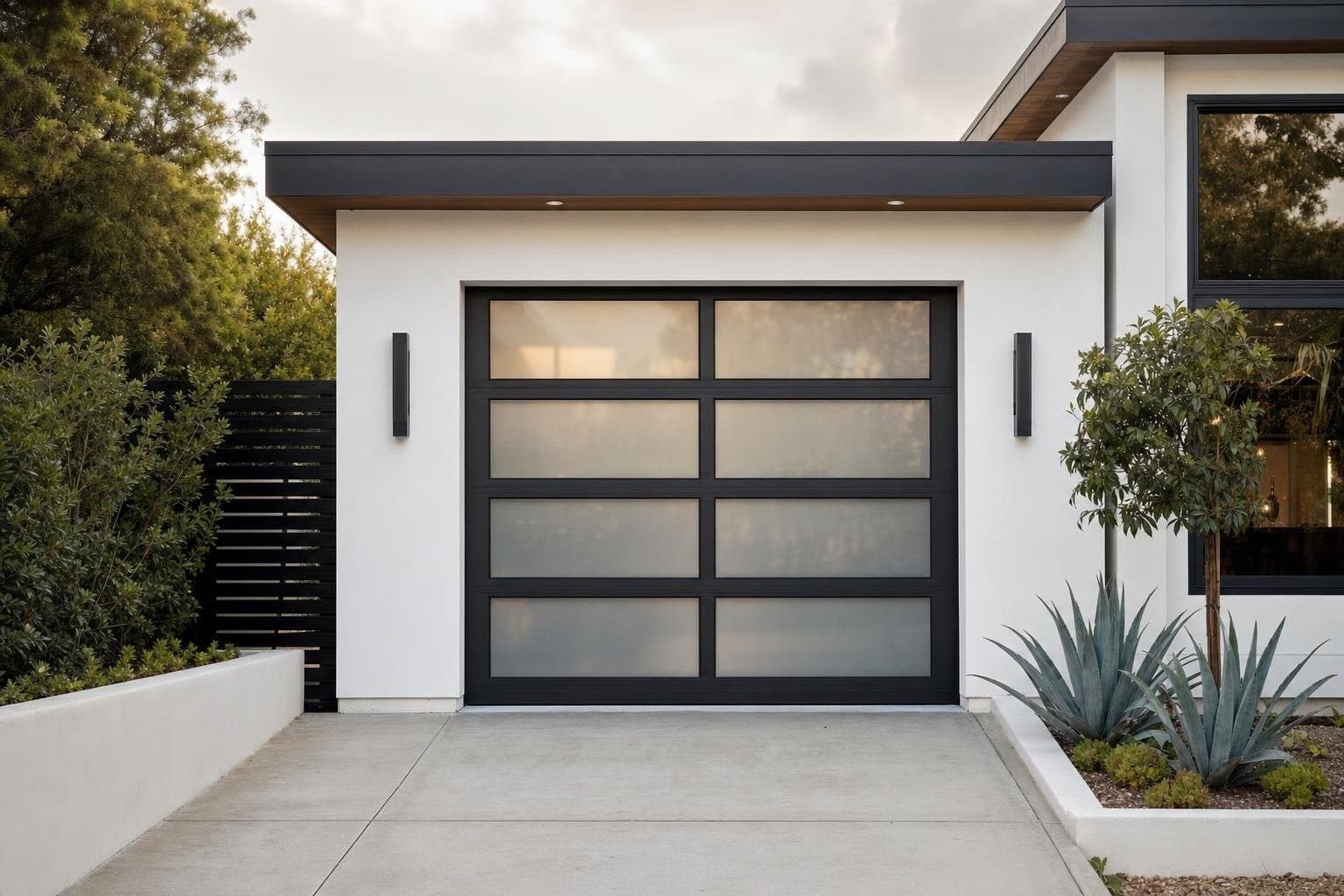 Black aluminum full-view garage door in Lakeview Heights, after